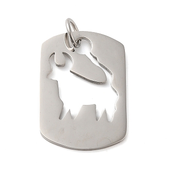 Hollow 304 Stainless Steel Pendants, with Jump Ring, Stainless Steel Color, Rectangle Charm, Sheep, 31.5x21.5x1.4mm, Hole: 5.5mm