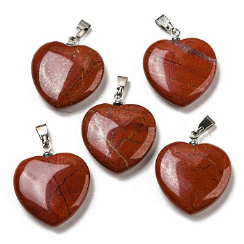 Natural Red Jasper Pendants, Heart, with Brass Findings, Platinum, 22~23x20~20.5x6~7.5mm, Hole: 5x8mm