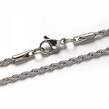 304 Stainless Steel Rope Chains Necklaces, with Lobster Claw Clasps, Stainless Steel Color, 15.7 inch(40cm)