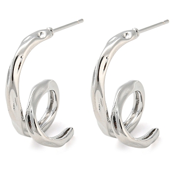 Brass Spiral Stud Earrings, Platinum, 25x9mm