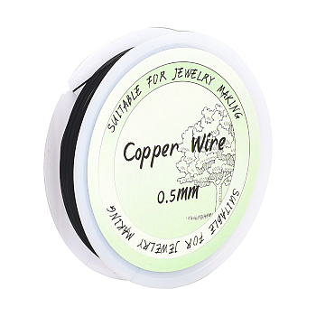 Round Copper Jewelry Wire, Long-Lasting Plated, Black, 24 Gauge(0.5mm), about 26.25 Feet(8m)/Roll