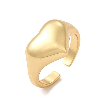 Rack Plating Brass Heart Open Cuff Rings for Women, Long-Lasting Plated, Cadmium Free & Lead Free, Real 18K Gold Plated, US Size 8, Inner Diameter: 18.1mm, 3~12.5mm