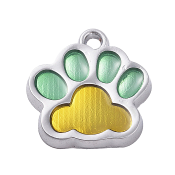 Alloy Enamel Pendants, Two Tone, Dog Paw Prints, Platinum, Gold, 17.7x16.6x2mm, Hole: 2mm