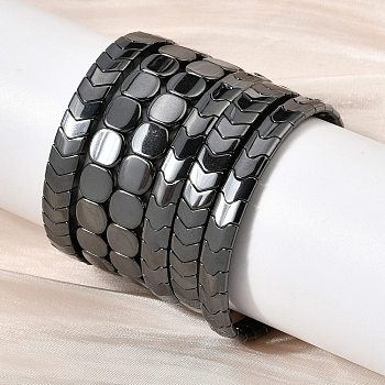 Non-magnetic Synthetic Hematite Stretch Bracelets for Men Women, Mixed Shapes, Mixed Shapes, Inner Diameter: 2.20 inch(5.6cm)