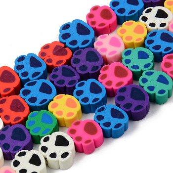 Handmade Polymer Clay Beads Strands, for DIY Jewelry Crafts Supplies, Dog Paw Print, Mixed Color, 7~9x9~11x4mm, Hole: 1.5mm, about 40~41pcs/strand, 12.87 inch~13.27 inch(32.7~33.7cm)