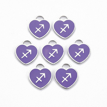 304 Stainless Steel Pendants, with Enamel, Heart with 12 Constellations, Sagittarius, 16.5x14.5x1.5mm, Hole: 3x3.5mm