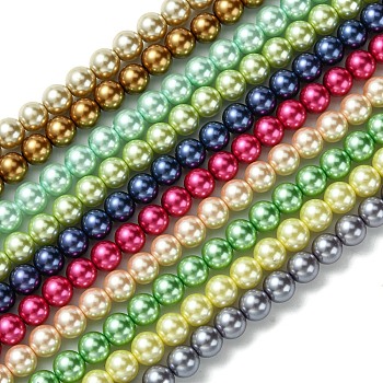 Eco-Friendly  Dyed Glass Pearl Round Bead Strands, Cotton Cord Threaded, Mixed Color, 8mm, Hole: 0.7~1.1mm, about 52pcs/strand, 15 inch