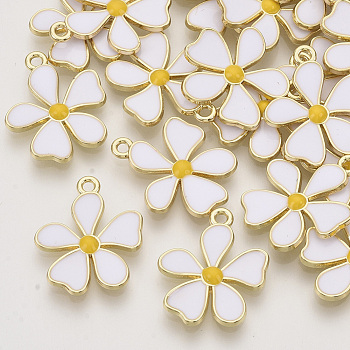 Alloy Enamel Pendants, Light Gold, Flower, Creamy White, 20x17x2mm, Hole: 1.6mm