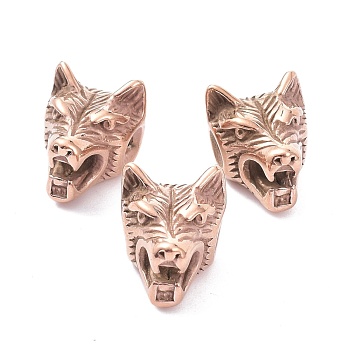 Ion Plating(IP) 304 Stainless Steel Beads, Wolf Head, Rose Gold, 14x11.5x11.5mm, Hole: 1.6mm