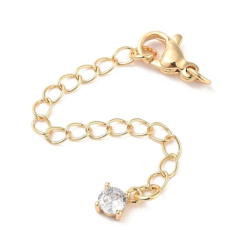 Brass with Cubic Zirconia Chain Extender, End Chains, Round, Real 18K Gold Plated, 70mm