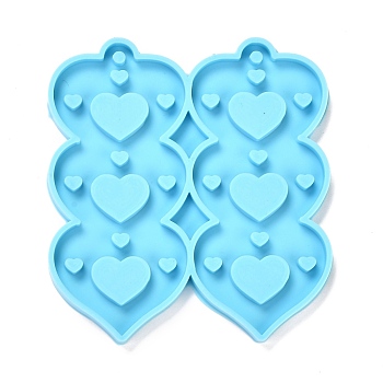 Valentine's Day Theme DIY Pendant Silicone Molds, for Earring Makings, Resin Casting Molds, For UV Resin, Epoxy Resin Jewelry Making, Heart, Deep Sky Blue, 70x65x4mm, Hole: 3mm