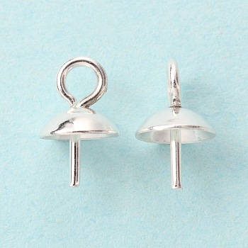 304 Stainless Steel Cup Pearl Peg Bails Pin Pendants, For Half Drilled Beads, Silver, 8x5mm, Hole: 1.8mm, Pin: 0.8mm