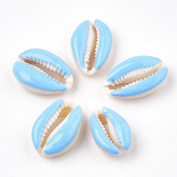 Cowrie Shell Beads, with Enamel, No Hole/Undrilled, Light Sky Blue, 20~26x13~18x5~7mm