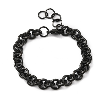 Ion Plating(IP) 304 Stainless Steel Rolo Chain Bracelets, with Lobster Claw Clasps, Electrophoresis Black, 7 inch(17.7cm), 8.5mm