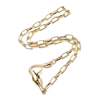 Rhinestone Snake Pendant Necklaces with Paperclip Chains, Alloy Jewelry, Golden, 16.93 inch(43cm)