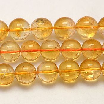 Grade A Natural Citrine Beads Strands, Round, 6mm, Hole: 1mm about 60~65pcs/strand, 15.5 inch