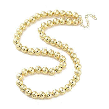 Brass Beaded Necklaces, Long-Lasting Plated, Cadmium Free & Lead Free, Real 18K Gold Plated, 17.72 inch(450mm), Beads: 8mm