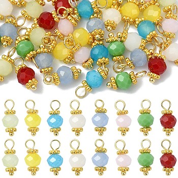 40Pcs 8 Style Glass Pendants, with Alloy Findings, Round Charms, Golden, Mixed Color, 13.1mm, Hole: 2.2mm, 5pcs/style