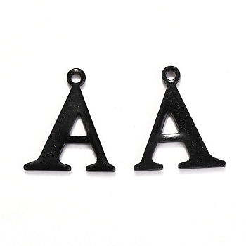 304 Stainless Steel Alphabet Charms, Electrophoresis Black, Letter.A, 12x10.5x1mm, Hole: 1mm