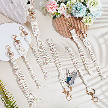 Cotton Knitting Tassel with Wood Beads Keychains(KEYC-WH0018-78)-5