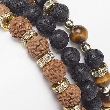 3 pièces 3 style naturel rudraksha & oeil de tigre & pierre de lave ensemble de bracelets extensibles perlés(BJEW-JB09024)-6