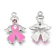 Breast Cancer Awareness Ribbon with Angel Wing Platinum Color Pearl Pink Alloy Rhinestone Enamel Pendants(X-ENAM-D001-2)-1