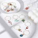 12Pcs 12 Styles Alloy Enamel Wine Glass Charms, Brass Wine Glass Charms Ring, Mixed Shapes, Mixed Color, 45~65mm, 1pc/style(AJEW-LP00011)