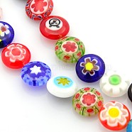 Handmade Millefiori Glass Bead Strands, Flat Disc, Mixed Color, 10x4.5mm, Hole: 1mm, about 38~40pcs/strand, 15 inch(LAMP-J034-10mm-M)