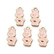 Rack Plating Alloy Enamel Pendants, Cadmium Free & Nickel Free & Lead Free, Bear with Red Heart, Pink, 18x9.2x1.5mm, Hole: 1.4mm(ENAM-T011-185)