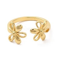 Rack Plating Brass Flower Open Cuff Rings for Women, Cadmium Free & Lead Free, Real 18K Gold Plated, Inner Diameter: 17.2mm(RJEW-M148-07G)