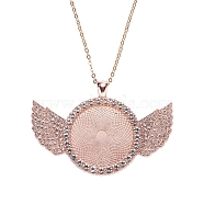 Alloy Big Pendants Cabochon Settings, with Crystal Rhinestone, Cadmium Free & Lead Free, Flat Round with Wing, Rose Gold, Tray: 30mm, 46x68x4mm, Hole: 5.5x3.5mm(FIND-YW0001-20A-RG)