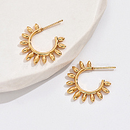 304 Stainless Steel Sun Stud Earrings, Half Hoop Earrings, Real 18K Gold Plated, 22x22mm(ZJ1765-2)