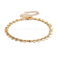 Brass Flat Round Charm Bracelets, with Curb Chains and 304 Stainless Steel Lobster Claw Clasps, Golden, 7-1/2 inch(19.1cm)(BJEW-JB05363)