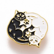 Double Cat and Great Harmony Enamel Pin, Animal Alloy Badge for Backpack Clothes, Golden, Black, 23x27.5x1.5mm, Pin: 1.2mm(JEWB-M023-03)