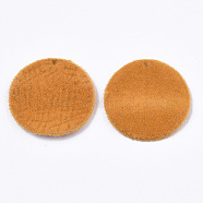 Flocky Alloy Pendants, Flat Round, Orange, 30x2.5mm, Hole: 1.8mm(PALLOY-S134-002A)