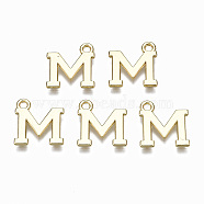 Alloy Charms, Cadmium Free & Nickel Free & Lead Free, Alphabet, Real 16K Gold Plated, Letter.M, 14x13x1mm, Hole: 1.6mm(PALLOY-Q441-025M-NR)