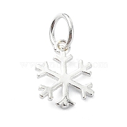 925 Sterling Silver Christmas Snowflake Charms, with Jump Rings, Silver, 11x8x1mm, Hole: 4mm(STER-M119-16S)