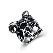 Men's Stainless Steel Finger Rings, Wide Band Ring, Skull, Antique Silver, US Size 8(18.1mm)(RJEW-BB29863-8)