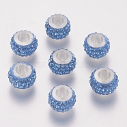 Rondelle Polymer Clay European Beads, Large Hole Beads, with Rhinestone & Alloy Core, Cornflower Blue, 11.5x7.5mm, Hole: 5mm(FIND-U001-01V)