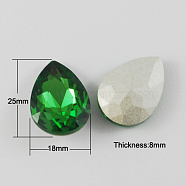 Glass Pointed Back Rhinestone, Back Plated, Faceted, Teardrop, Green, 25x18x8mm(RGLA-Q003-15)