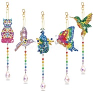DIY Diamond Painting Suncatchers Kit, Including Resin Rhinestones Bag, Diamond Sticky Pen, Tray Plate and Glue Clay, Cat/Peacock/Butterfly, Packaging: 180x50x30mm, 5pcs/set(PW-WG90395-03)