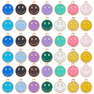 98Pcs 14 Colors Alloy Enamel Charms, Flat Round with Smiling Face, Mixed Color, 14.5x12x1.5mm, Hole: 1.5mm, 7pcs/color(ENAM-FH0001-67)