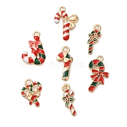 Christmas Theme Alloy Enamel Pendants, Light Gold, Candy Cane, 18~23x8~15x1.3~3mm, Hole: 1.6~2.4mm, 7pcs/set(FIND-M039-01F)