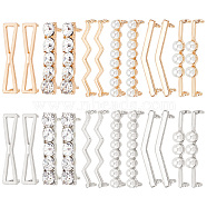 12 Pairs 12 Style Alloy Shoe Lace Decoration, Shoelace Charm, with Plastic Imitation Pearl & Crystal Rhinestone, Platinum & Golden, 5~9.5x38~41x1.5~7mm, Hole: 4~5mm, 1 pair/style(FIND-GO0001-09)