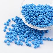 6/0 Baking Paint Glass Seed Beads, Dodger Blue, 4~5x3~4mm, Hole: 1~2mm, about 427pcs/50g(X-SEED-S003-K17)