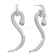 SHEGRACE Brass Stud Earrings, with Grade AAA Cubic Zirconia and 925 Sterling Silver Pins, Snake, Platinum, 45.3mm(JE801A)