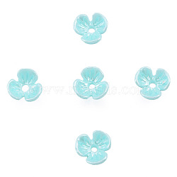 Resin Imitation Pearl Bead Caps, 3-Petal, Flower, Turquoise, 6x6x3mm, Hole: 1mm(RESI-N036-01A-02)