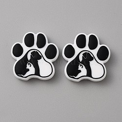 Paw Print Food Grade Eco-Friendly Silicone Beads, Chewing Beads For Teethers, DIY Nursing Necklaces Making, Black, 28x27x8mm, Hole: 2.5mm(SIL-WH0008-43A)