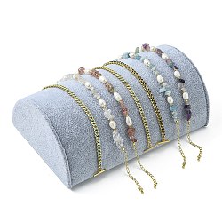 Wooden Half Round Jewelry Bracelet Displays, Covered with Velvet, Half Moon Bracelet Display Ramp, Gainsboro, 21x12x7cm(BDIS-L001-07C)