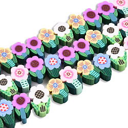 Handmade Polymer Clay Beads Strands, Flower, Colorful, 10~12x6.5~8x4.5~5mm, Hole: 1.6mm, about 38~40pcs/strand, 10.63 inch~11.61 inch(27~29.5cm)(CLAY-N008-076-B01)
